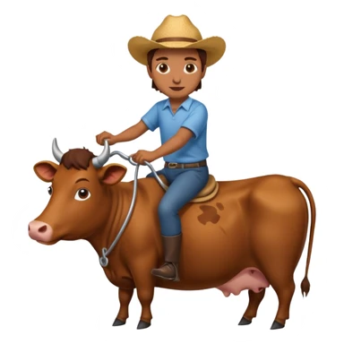 brown cow riding a man sticker