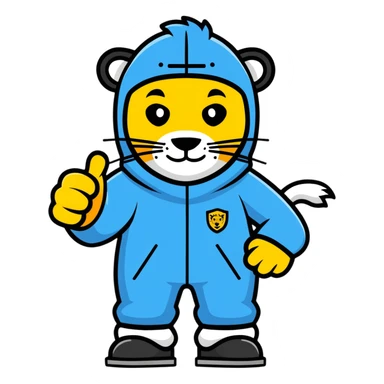 lion wearing ski mask with thumbs up sticker