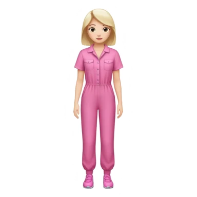 woman pink jumpsuit standing on foot sticker