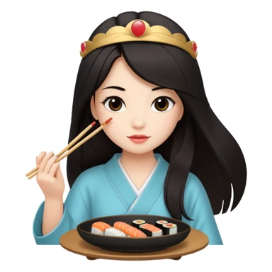 czarnowłosa ksieżniczka w dlugich wlosach je sushi sticker