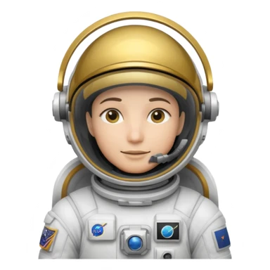Astronaut in white EVA suit with gold visor helmet sticker