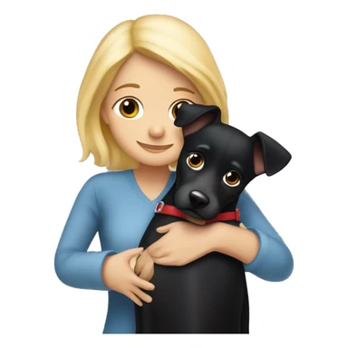 Black dog jack rassel sized is hugged by a cute blond lady sticker