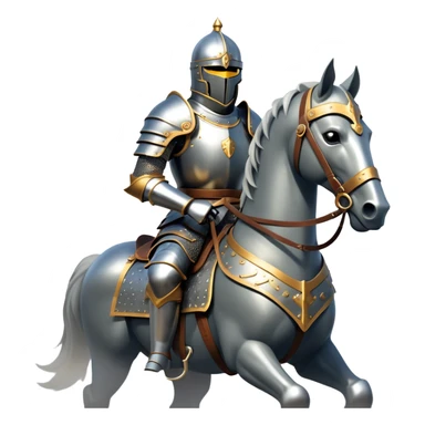 clash-of-clans-aesthetic_-cinematic-fearsome-and-majestic-knight-bust-portrait-emoji, rendered in a flat, vector-style with minimal shading and bold, simplified shapes, depicting a battle-ready medieval knight with steely eyes and intricate armor, mounted on a warhorse reflecting sunlight over a misty battlefield. sticker