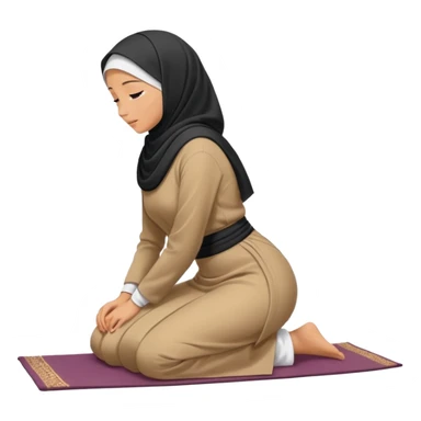 Woman Kneeling for Islamic prayer side view bent to the floor sticker