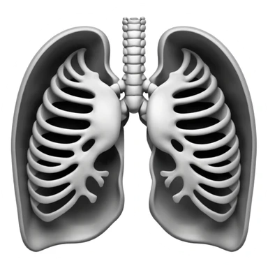 3D render of Ribcage, X-Ray imaging aesthetic, translucent materials showing internal structure, skeletal chest bones in high contrast black and white, medical scan style, Apple emoji style, isolated on white background --v 6.0. sticker