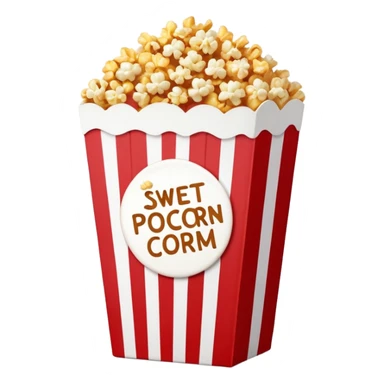 minimalist sweet popcorn emoji style, red and white popcorn box, caramel popcorn sticker