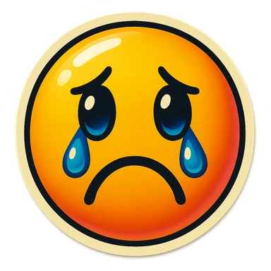 A face displaying a sadness emotion. The sticker should have a transparent background with a clear outline. Ensure the sticker is neatly composed and does not extend beyond the edges. sticker