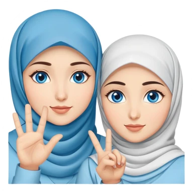 Turkish beautiful finish Konya two girls blue eyes with hijab and saying love with hand gesture sticker