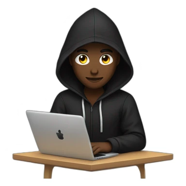 Young developer with a black hood behind his laptop sticker