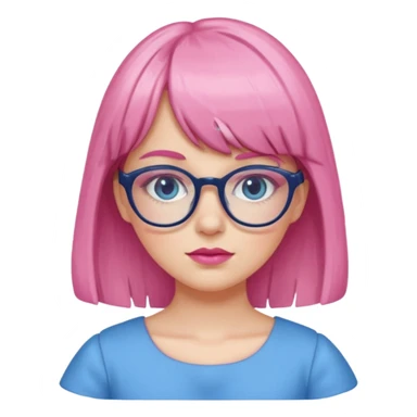 Cute white girl has bang and glasses wear pink make up and dress all blue sticker