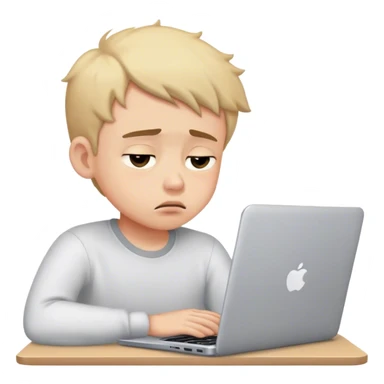 Boy using laptop and is tired looks sleepy sticker