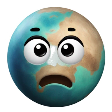 planet Neptune with a cartoon face but dirt on sticker