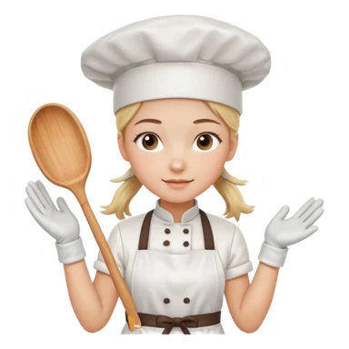 Young female pastry chef - single ponytail, apron, white chef's hat, wearing insulated gloves sticker