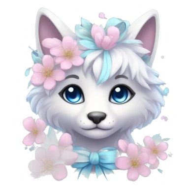 Anthro Cute Cool Pastel Kawaii gorgeous sparkly ethereal fantasy animal creature with blue eyes furry sona with flowers and ribbons beautiful aesthetic sticker