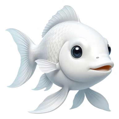 Cinematic Noble White Goldfish Portrait Emoji, Poised and regal, with a sleek, streamlined build and a luminous, pure white body, deep-set soulful pale eyes, Simplified yet sharp and sophisticated features, highly detailed, glowing with a soft, dignified glow, high shine, intelligent and graceful, stylized with an air of aquatic purity, focused and attentive, soft glowing outline, capturing the essence of a watchful and confident aquatic companion, so majestic it feels as though it could glide out of the screen with effortless authority! sticker