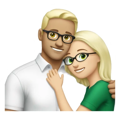 White Blonde woman with green eyes hugging white black haired man with brown eyes and glasses sticker