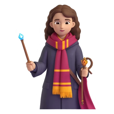 Hermione Granger with wand and Gryffindor scarf sticker