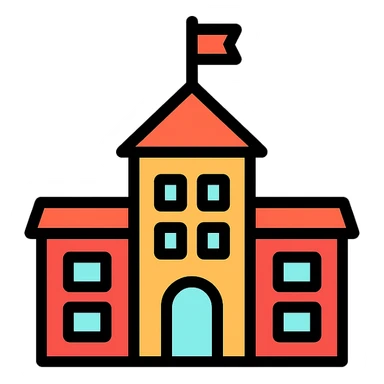 school building, classic style, simple color icon sticker