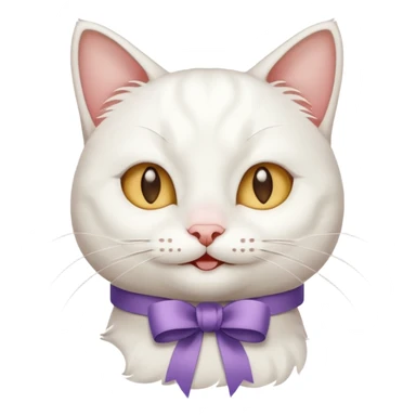 Head of a white cat, smiling, with a loose ribbon on top of its head
 sticker