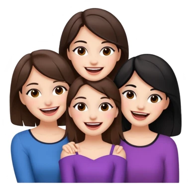 3 brown friends having fun, one with black hair, 2 with brown hair, girly style sticker