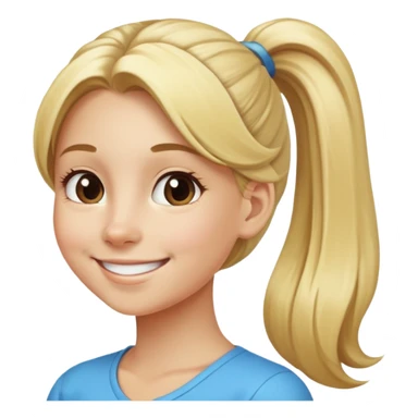 blonde girl smiling with long hair in a pony tail sticker