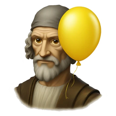 leonardo da Vinci holds a yellow balloon in his hand sticker