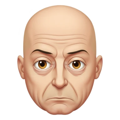 Steven Miller, Trump advisor, bald, grim expression, sagging eyelids drooping more on the outside sticker