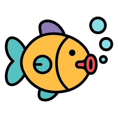 icon of a stylized fish-shaped bubble machine, modern, clean, no text sticker