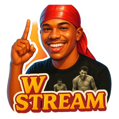 Make him Smiling 
woo Finger signak
Change His durag To Red
Add the words W Stream sticker