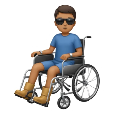 Blind dude in wheelchair with sunglasses and a leg boot on sticker