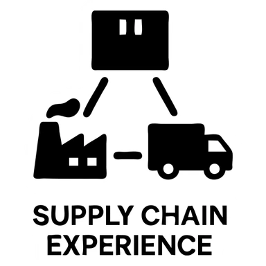 Minimalistic icon for 'Supply Chain Experience' featuring a logistics symbol, designed in a solid black filled style, with a triangular layout and interconnected lines. sticker