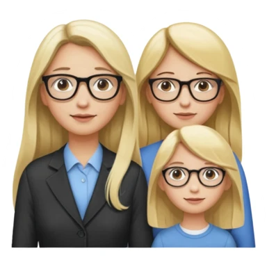 je voudrai un emoji d'une fille aux cheveux longs et blonds avec des lunettes avec son papa chatain et sa maman blonde sticker