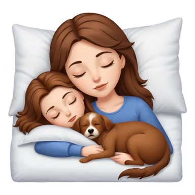 White girl brown hair sleeping with brown dog with pointed ears and lots of hair sticker