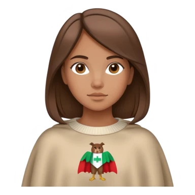 Italian girl with medium length brown hair wearing crewneck sweater that says cape cod on it sticker