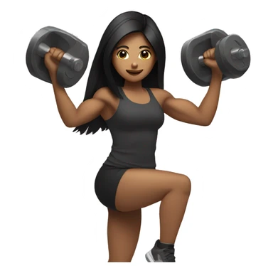 tan girl with long black hair lifting weights sticker