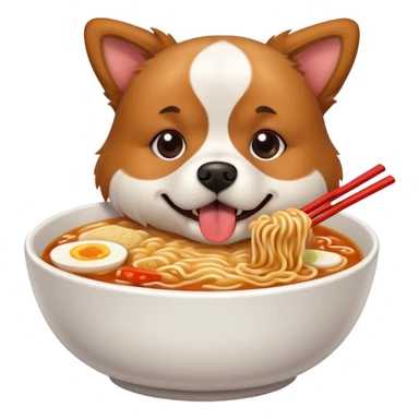 a dog eating ramen sticker