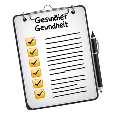 Checklist with the work "Gesundheit" on the top sticker