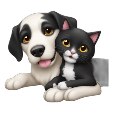 Un chien noir et un chat qui se fon un calin sticker