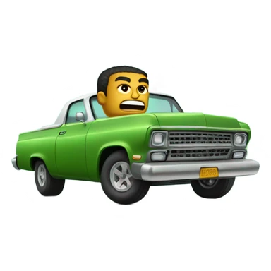 Block face, angry little man smoking and blowing big clouds while riding in a green Lowrider sticker