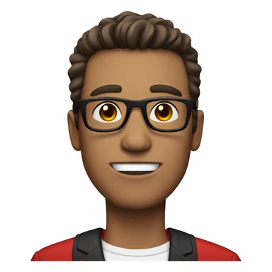 skinny guy with brown hair, black glasses and red suit sticker