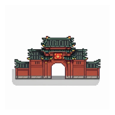 Tiananmen Square in Beijing with traditional Chinese architecture gate, sunny day, travel landmark illustration sticker