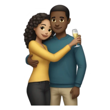 Tall lightskin man with champagne, hugging short darkskin woman sticker