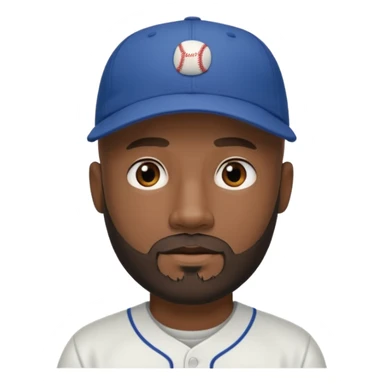 Man with bald head and beard and slightly dark skin wearing a baseball cap sticker