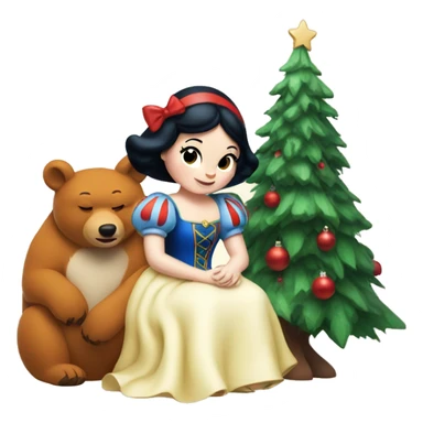 Disney Snow White sitting with fox and bear with a Christmas tree sticker
