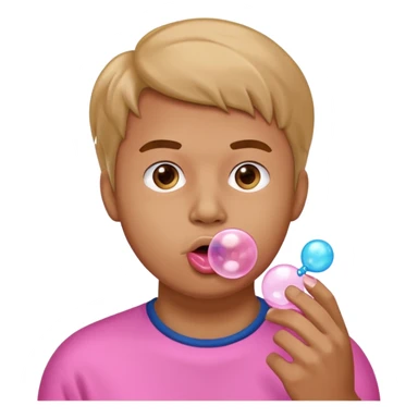 the guy is making a buuble of a chewing gum
 sticker