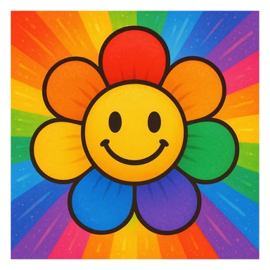 gay pride emoji, rainbow flower, cheerful and inclusive, colorful and bright sticker