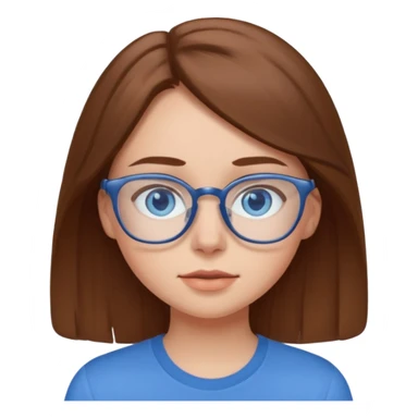 a brown haired girl with blue eyes and glasses with blue shirt that says crush sticker