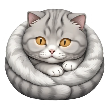 a cute sleeping Scottish fold cat with folded ears curled up in a ball sticker