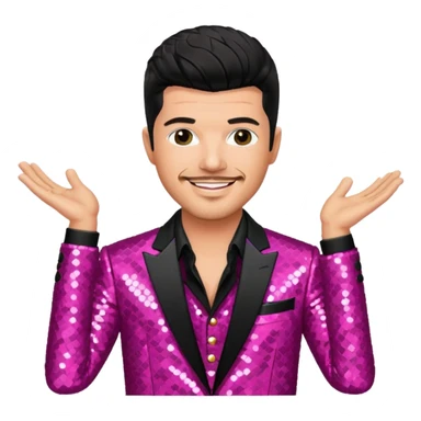 Robin Thicke with black hair, dark pink sequin suit jacket sticker