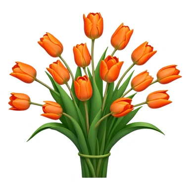big bouquet Orange Tulip, luxuriant, stem, leaf sticker